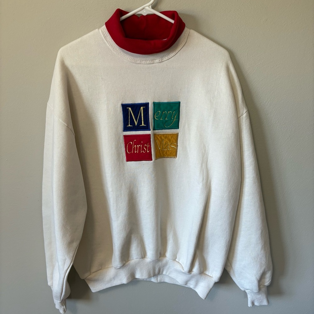 Vintage 90s Christmas Sweatshirt Embroidered Turtleneck